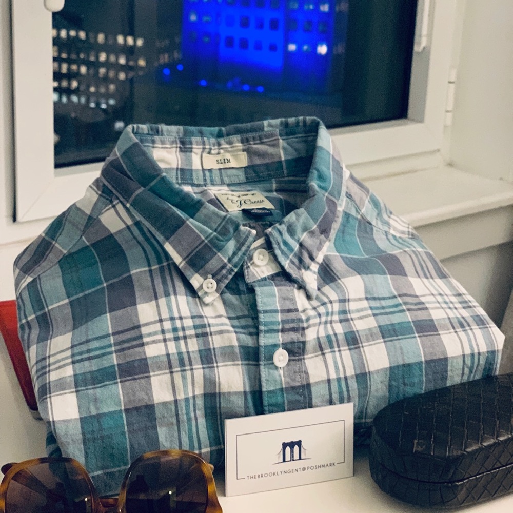 Blue and white plaid JCrew shirt